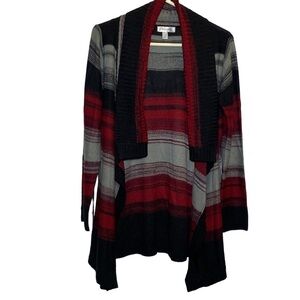 Dressbarn women Large open front shawl collar gray burgundy black knit cardigan
